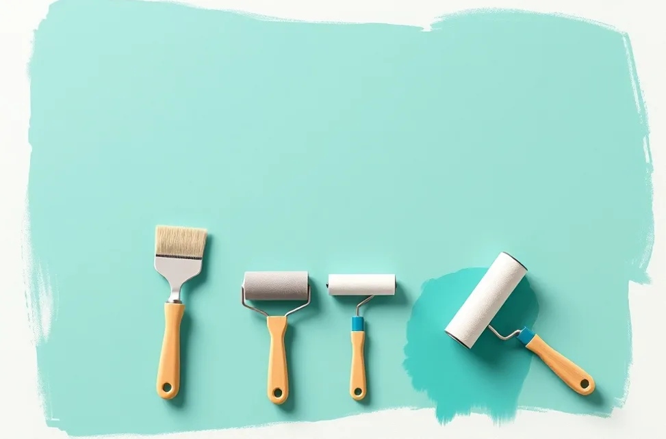 Outils de peinture disposés dans l'ordre des étapes du chantier