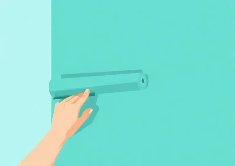 Pose de papier peint, rouleau et brosse à maroufler